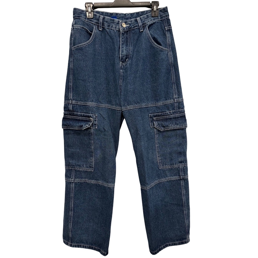Aelfric Eden Men 30 Blue Cargo Jeans Wide Baggy Leg Streetwear Grunge Skateboard